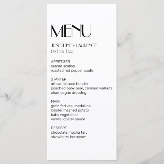 Menu Elegant White Black Monogram Weddenschap (Voorkant)