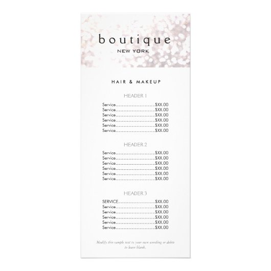 Menu Elegant White Bokeh Salon Price List (Voorkant)