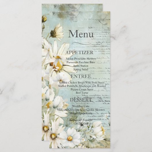 Menu Elegant White Daisy Wedding (Voorkant / Achterkant)