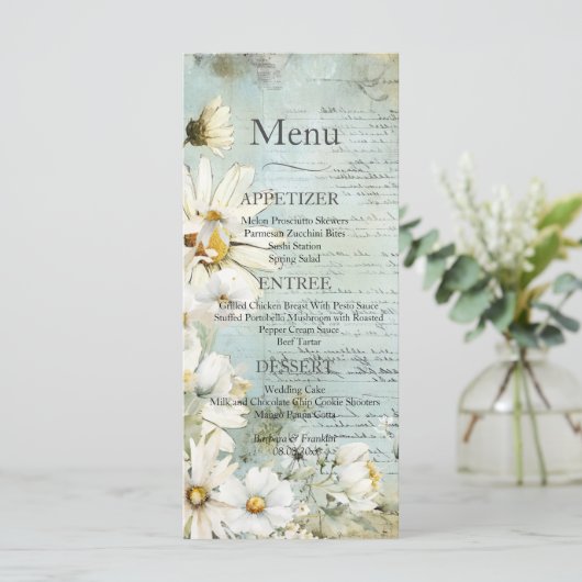 Menu Elegant White Daisy Wedding (Staand voorkant)