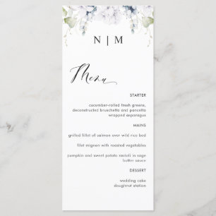 Menu Elegant White en Blue Floral Wedding