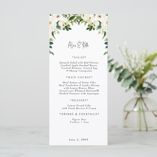 Menu Elegant White Floral Wedding (Staand voorkant)