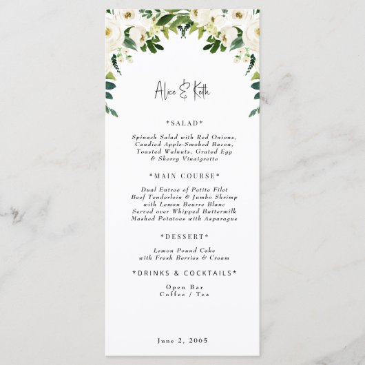 Menu Elegant White Floral Wedding (Voorkant)