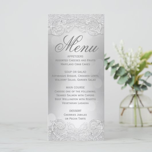 Menu Elegant Zilver Faux Glitter (Staand voorkant)