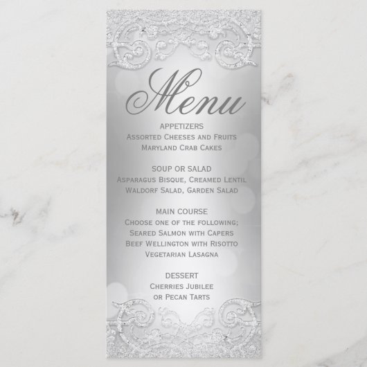 Menu Elegant Zilver Faux Glitter (Voorkant)