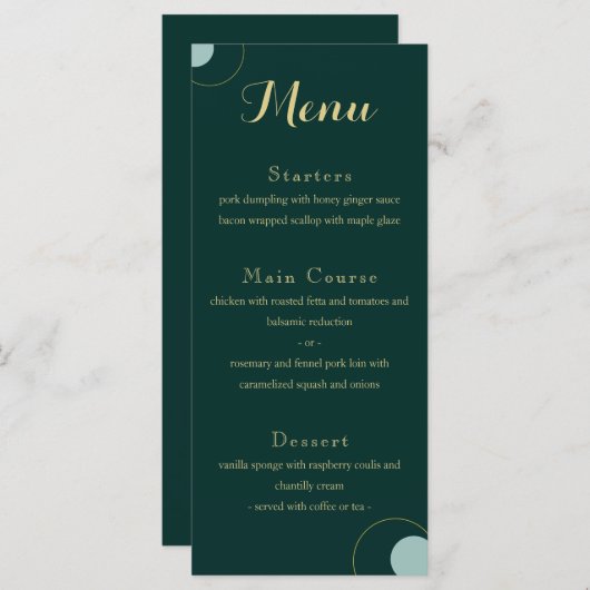 Menu Emerald and Gold Art Deco Wedding (Voorkant / Achterkant)