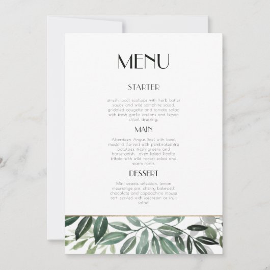 Menu Emerald Forest Kaart (Voorkant)