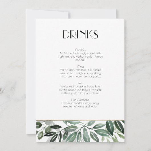 Menu Emerald Forest Kaart (Achterkant)