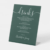 Menu Emerald Green Signature Script Wedding Drinke Reclamebord Met Voetstuk (Voorkant)