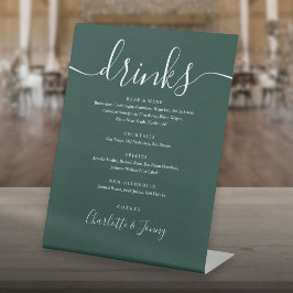Menu Emerald Green Signature Script Wedding Drinke Reclamebord Met Voetstuk