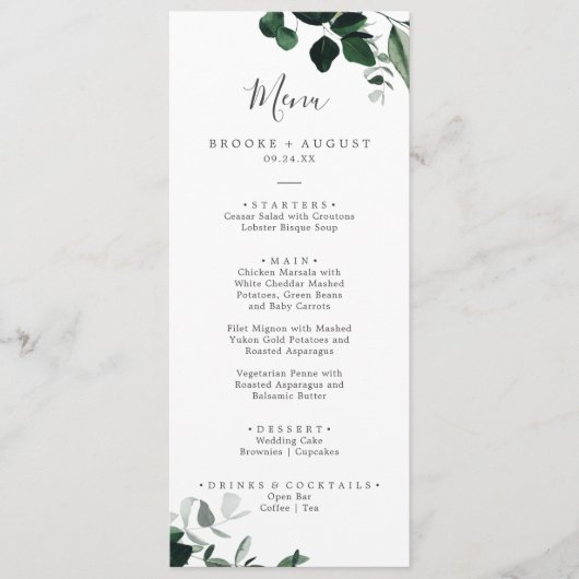 Menu Emerald Greenery Weddenschap (Voorkant)