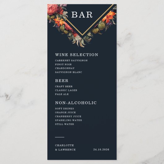 Menu en Bar voor een bruiloft in  stijl en el (Achterkant)