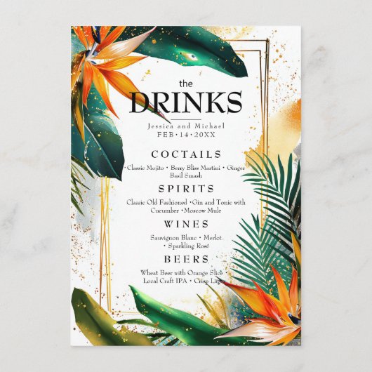 Menu en Drink lijst Birds of Paradise Bliss (Achterkant)