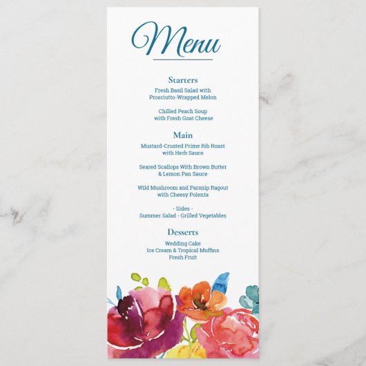 Menu en Drinken van het zomerturquoise Wedding Fla (Voorkant)