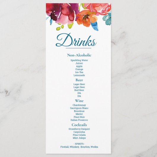 Menu en Drinken van het zomerturquoise Wedding Fla (Achterkant)