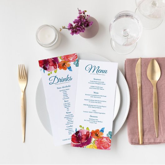 Menu en Drinken van het zomerturquoise Wedding Fla