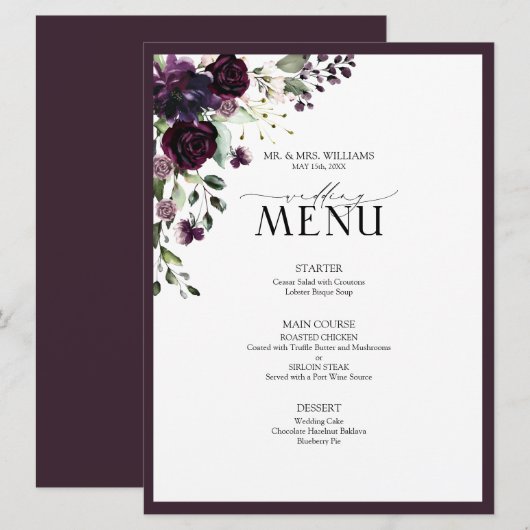 Menu Eucalyptus Botanical Sage Green Wedding (Voorkant / Achterkant)