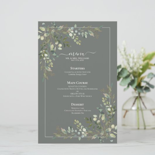Menu Eucalyptus Botanical Sage Green Wedding (Staand voorkant)