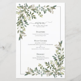 Menu Eucalyptus Botanical Sage Green Wedding