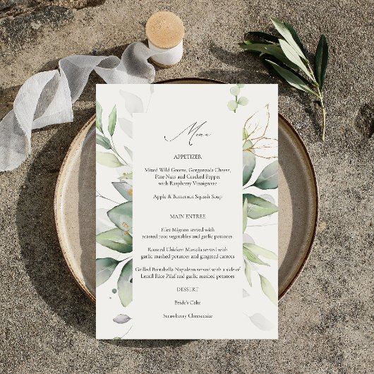 Menu Eucalyptus Glow Gold Greenery 2 Kaart
