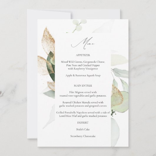 Menu Eucalyptus Glow Gold Greenery Kaart (Voorkant)
