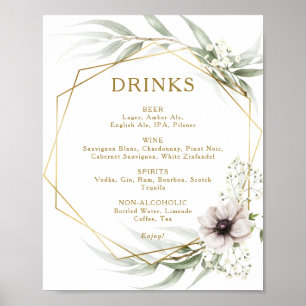 Menu Eucalyptus Gold Geometric Wedding Drink Poster