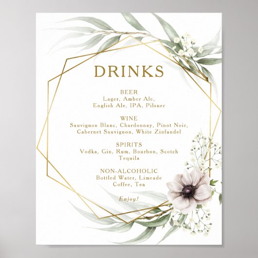Menu Eucalyptus Gold Geometric Wedding Drink Poster (Voorkant)