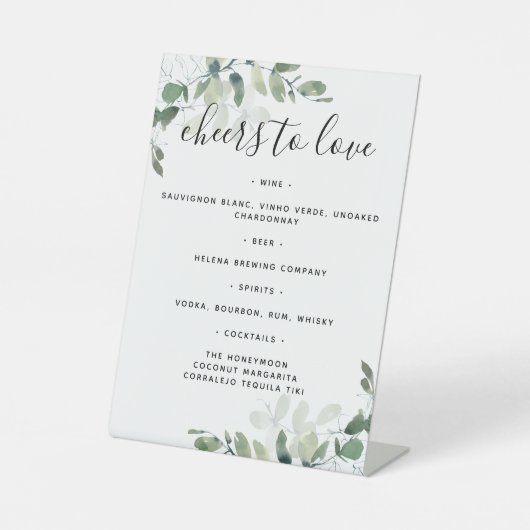 Menu Eucalyptus Greenery Wedding Drinken Reclamebord Met Voetstuk (Voorkant)