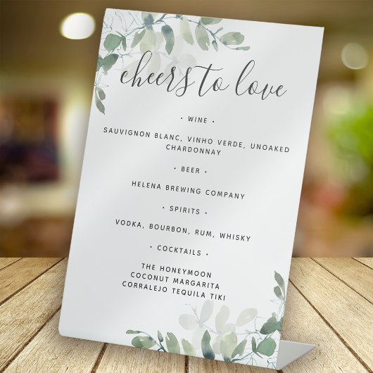 Menu Eucalyptus Greenery Wedding Drinken Reclamebord Met Voetstuk