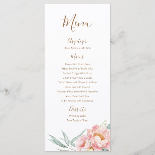 Menu Eucalyptus Peonies Wedding (bruin) (Voorkant)