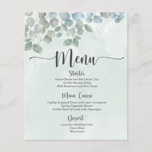 Menu Eucalyptus sage green waterverf (Voorkant)