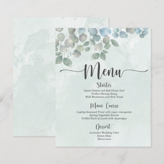 Menu Eucalyptus salie groene waterverf (Voorkant / Achterkant)