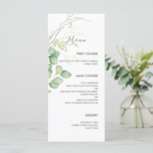 Menu Eucalyptus Waterverf Minimalist Weddenschap (Staand voorkant)