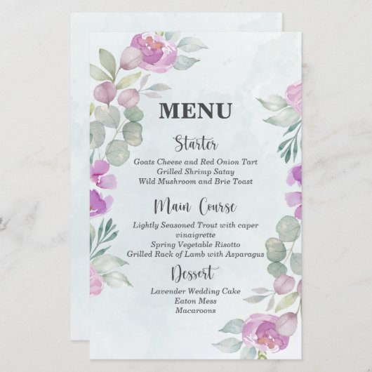 Menu Eucalyptus Waterverf Stusty Blue Wedding (Voorkant / Achterkant)