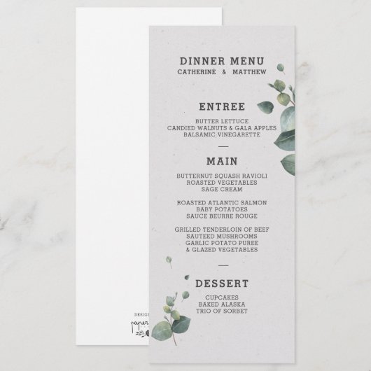 Menu Eucalyptus Weddenschap (Voorkant / Achterkant)