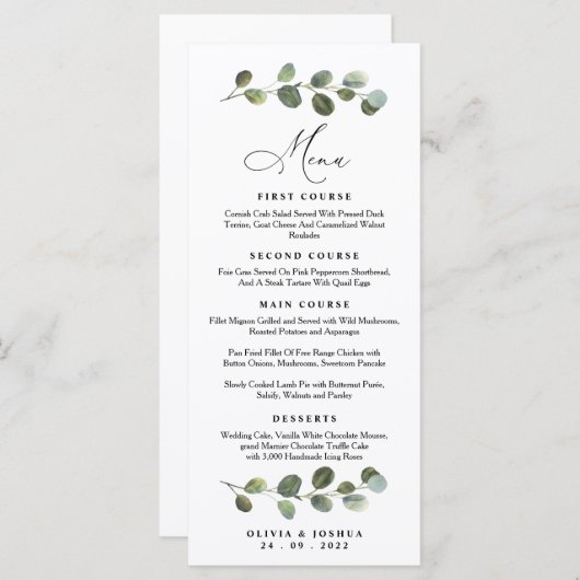Menu Eucalyptus Wedding, Greenery Wedding (Voorkant / Achterkant)
