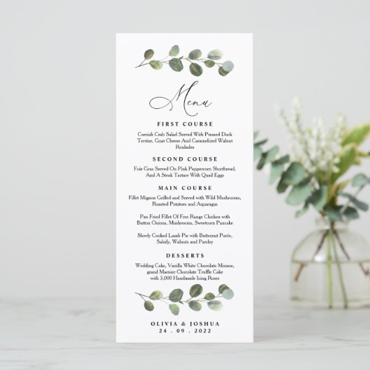 Menu Eucalyptus Wedding, Greenery Wedding (Staand voorkant)