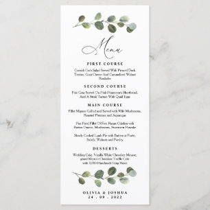 Menu Eucalyptus Wedding, Greenery Wedding