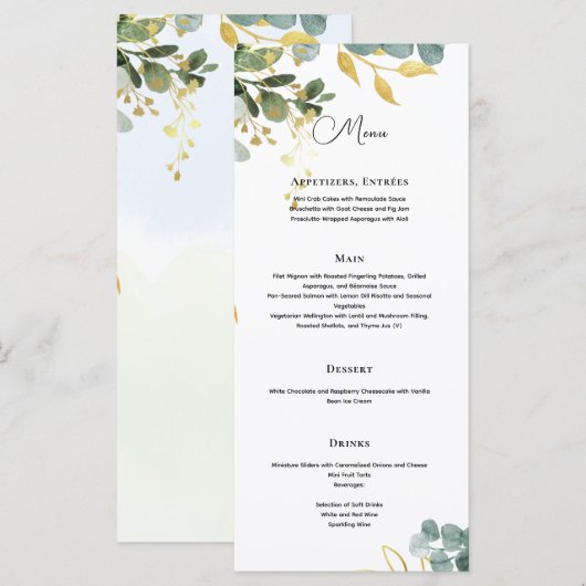 MENU Eucalyptusbladeren Groen Goud Elegant (Voorkant / Achterkant)