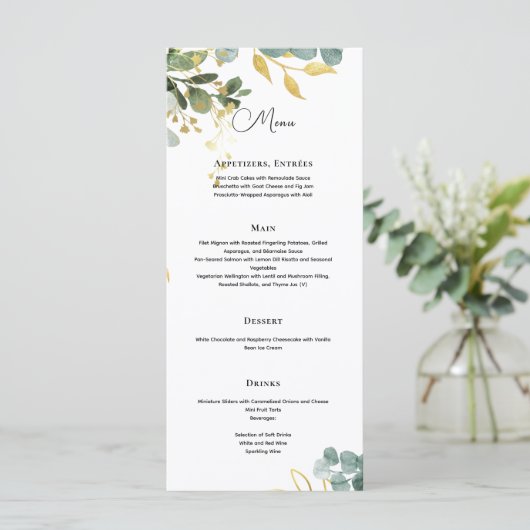 MENU Eucalyptusbladeren Groen Goud Elegant (Staand voorkant)