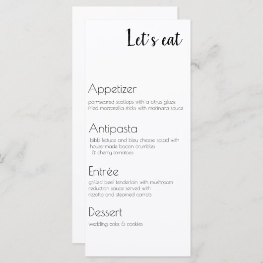 Menu Event Food, vier cursussen (Voorkant / Achterkant)