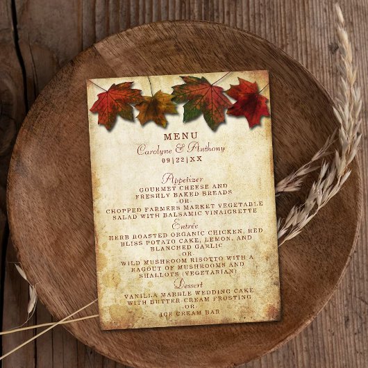 Menu Fall Leaves Wedding