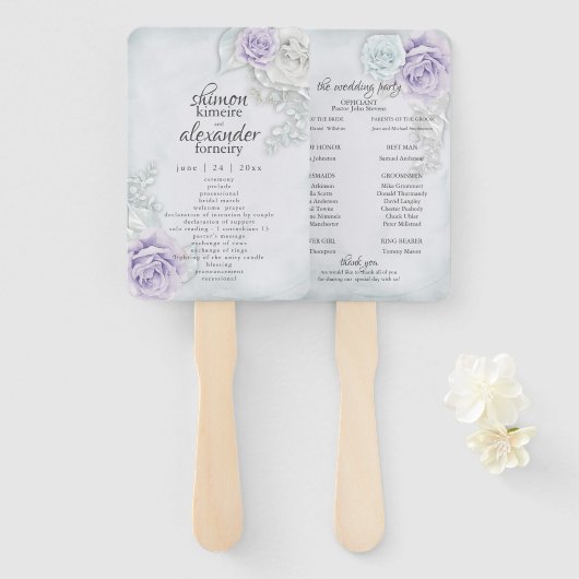 Menu Fan Elegant Lila Blue Rose Floral Handwaaier (Voorkant en achterkant)