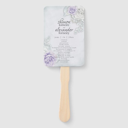 Menu Fan Elegant Lila Blue Rose Floral Handwaaier (Voorkant)
