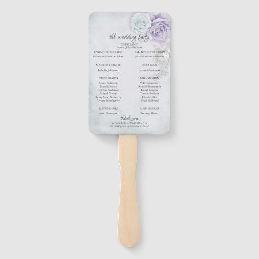 Menu Fan Elegant Lila Blue Rose Floral Handwaaier (Achterkant)