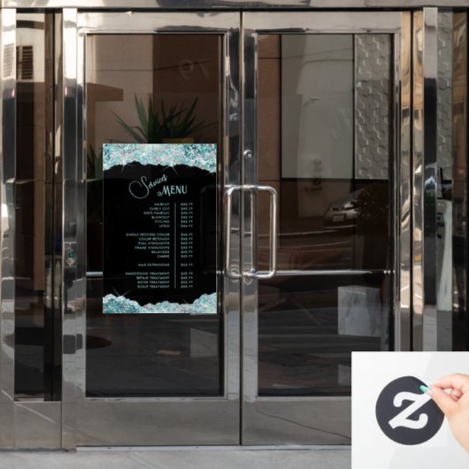 Menu Faux Blauwgroen Glitter Services Raamsticker (Kantoordeur)