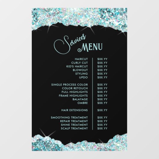 Menu Faux Blauwgroen Glitter Services Raamsticker (Vel)