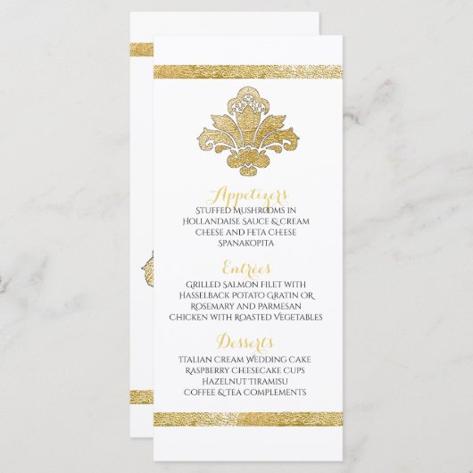 Menu Faux Gold Damask - Naar een zwart menu (Voorkant / Achterkant)