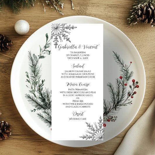 Menu Faux Silver Snowflakes Winter Weddenschap