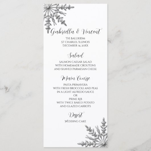 Menu Faux Silver Snowflakes Winter Weddenschap (Voorkant)